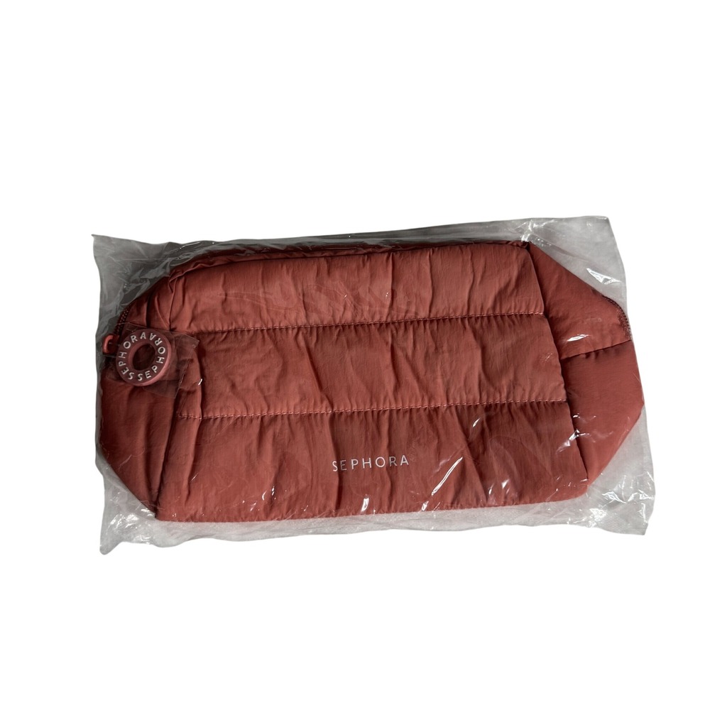 Sephora Puffer Makeup Bag Terracotta Rose Quilted Padded Cosmetic Pouch New